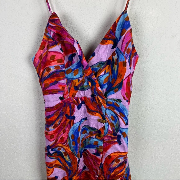 Farm Rio Colored Banana Wrap Mini Dress Linen - Picture 5 of 12